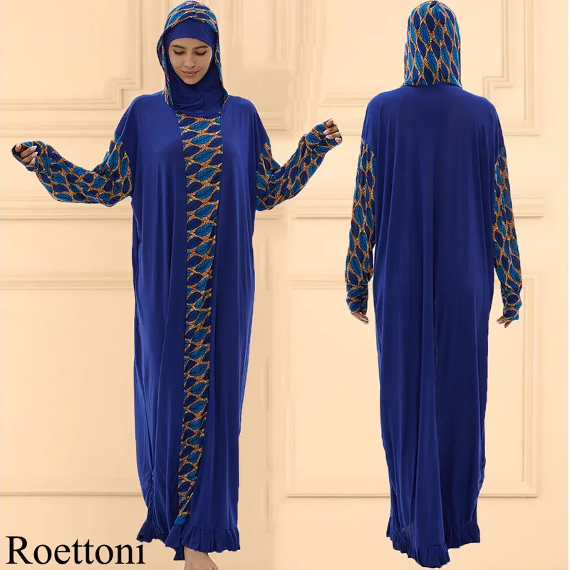 Muzułmańskie kobiety z kapturem Abaya Turcja-Afrykańska odzież modlitewna Kaftan Sukienka z hidżabem kwiatowe nadruki Dubai Saudyjska w Ramadan 220607