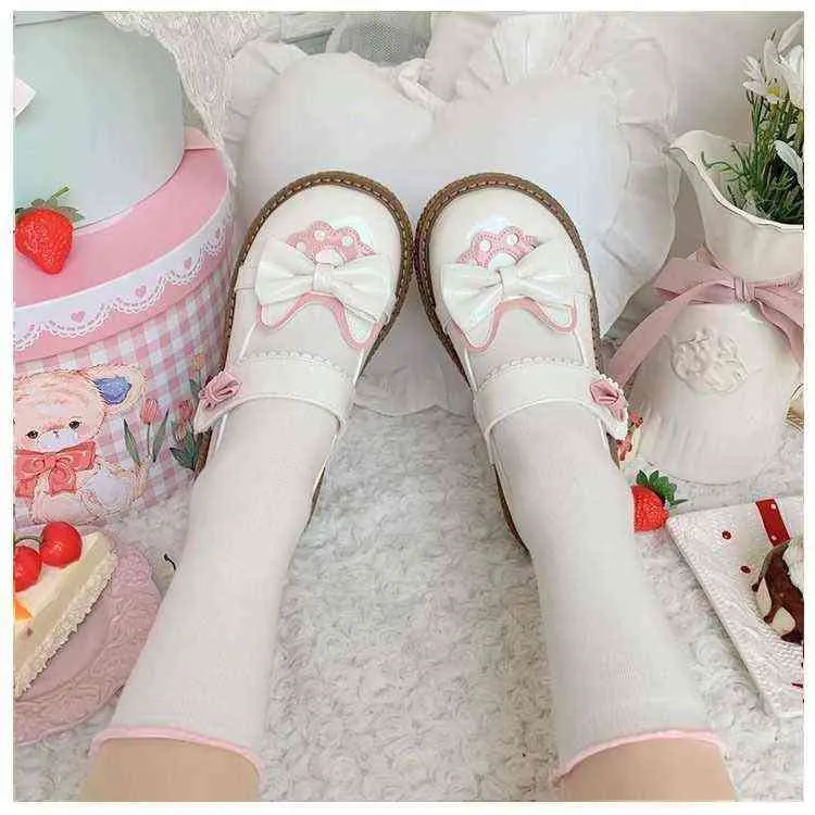 Dress Shoes Kawaii Japanese Style Women Lolita Fashion Patchwork Bow Hook Loop Girls Mary Janes 2022 Spring Female Sandals 220516