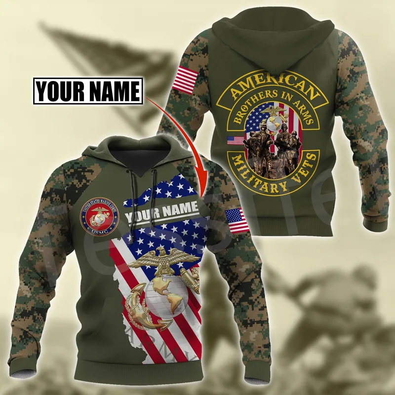 Tessffel Customize Name US Marine Cops Army Military Camo Tracksuit 3DPrint Men Women Harajuku Casual Pullover Jacket Hoodies 10 220706