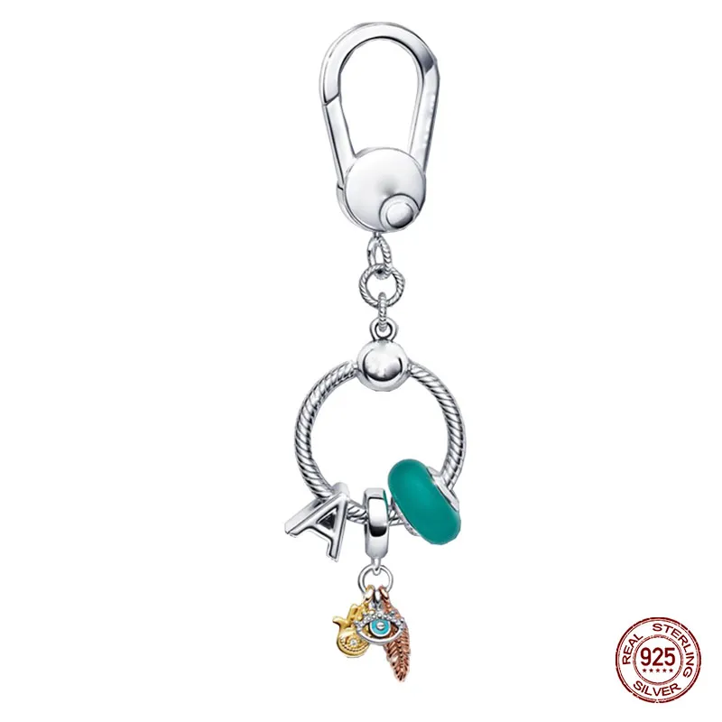 925 Sterling Silver Dangle Charm Carrier Sac à dos Porte-clés Porte-clés Porte-clés Perles appropriées Perle Fit Pandora Charms Bracelet Bijoux à bricoler soi-même Accessoires