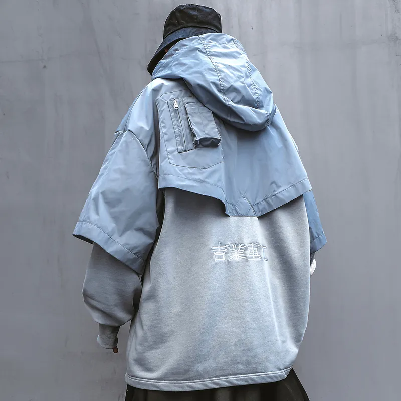 스프링 streetwear 패션 스웨트 테크웨어 Kanji 패치 워크 후드 남자 220406