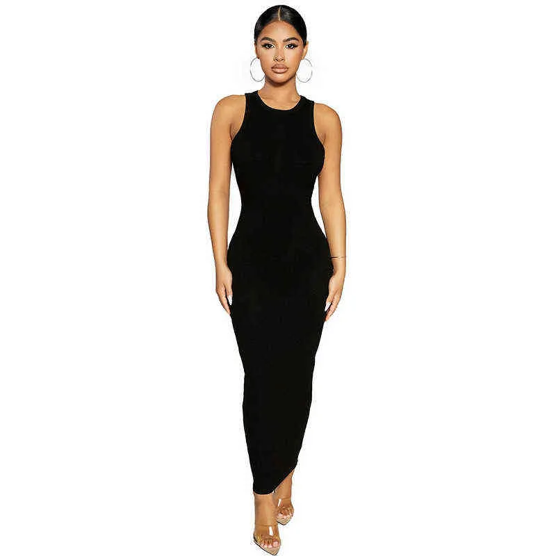 CNYISHE Ribbed Knitted Autumn Black Maxi Dress Women 2021 Sexy Party Bodycon Long Dress Round Neck Tight Dresses Robes Sundress Y220413