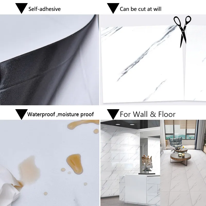 30*30cm Marble Tile Self-Adhesive Stickers for Wall Floor Bathroom Wallpapers DIY Bedroom TV Backdrop Home Decor 220328