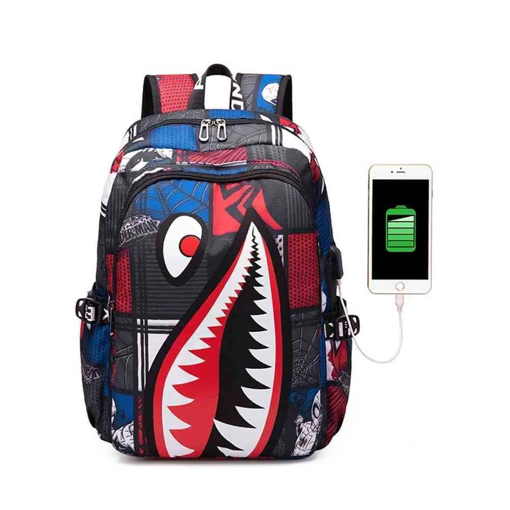 DHL 20-35L 19 polegadas Backpacks de tamanho grande Unissex Cartoon Shark Bount Bag Bag Students Schoolbag Packs Junior High250R