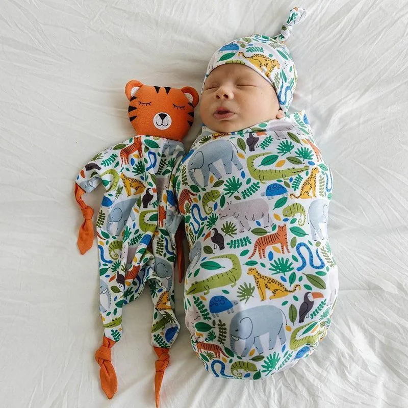 32 Styles Sacos de dormir para impressão infantil com chapéu cobertor de impressão de algodão recém -nascido com tampa /conjunto