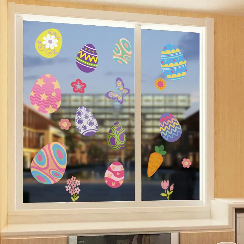 Adesivi finestre di buona Pasqua Uova di coniglio Adesivi murali pulcino Decorazioni pasquali la casa Decalcomanie da muro coniglietto feste di Pasqua 220727