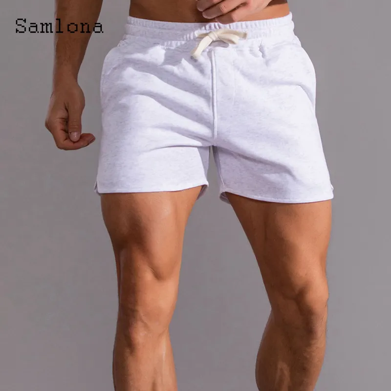 Samlona hommes loisirs Shorts été Sexy lacets maigre Shorts grande taille 3xl mâle décontracté plage pantalons courts bleu blanc 220613