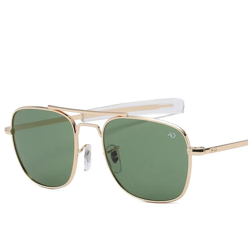 Lunettes de soleil avec étui Aviation AO pour hommes, lunettes de soleil de styliste pour hommes, lentille en verre optique militaire de l'armée américaine Carton309D