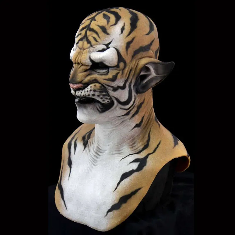 Страшный тигр маска животных Хэллоуин Карнавал ночной клуб Маскарад головные уборы маскируют классический спектакль косплей костюм. 2208121675635