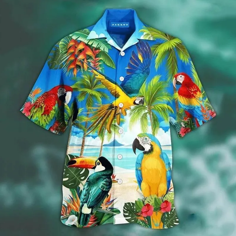 Djurparrittryck lapptäcke mode hawaiian män skjorta svalna ner krage kort ärm streetwear strand sommar chic 3 220527
