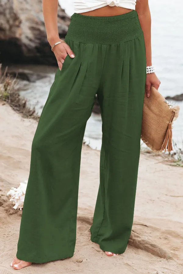 Feminina elegante perna larga linear linho vintage de linho sólido colorido de moletom feminino chique casual calça de cintura alta 220726
