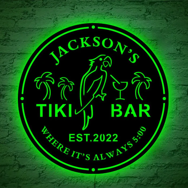 Personalizzato Tiki Bar Neon Sign Lampada da parete Nome personalizzato Parrot Tiki Decor Backyard Patio Beach Pool LED USB Night Light 220623