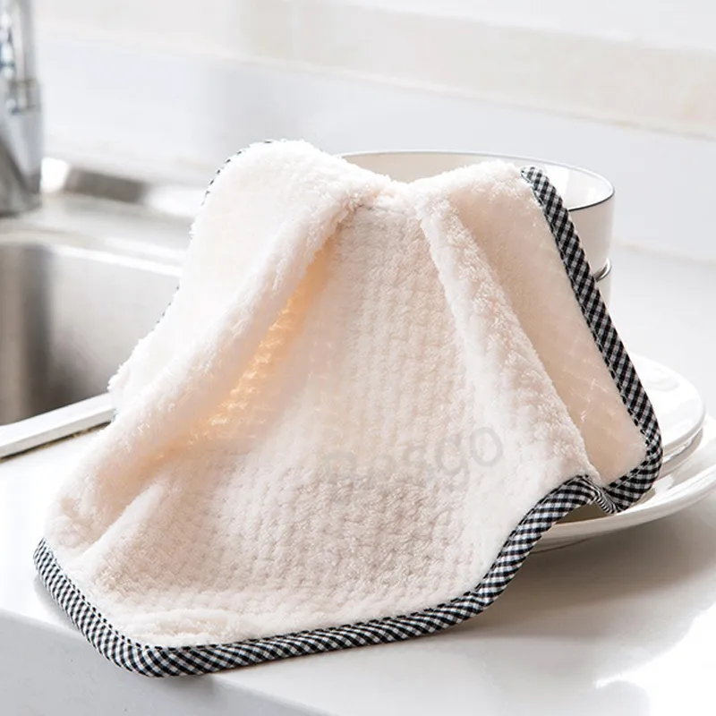 Double Sided Coral Fleece Cleaning Wiping Rags Dishes Cleansing Cloths Super Water Absorption Dishcloth Kitchen Clean Towel BH6293 TYJ