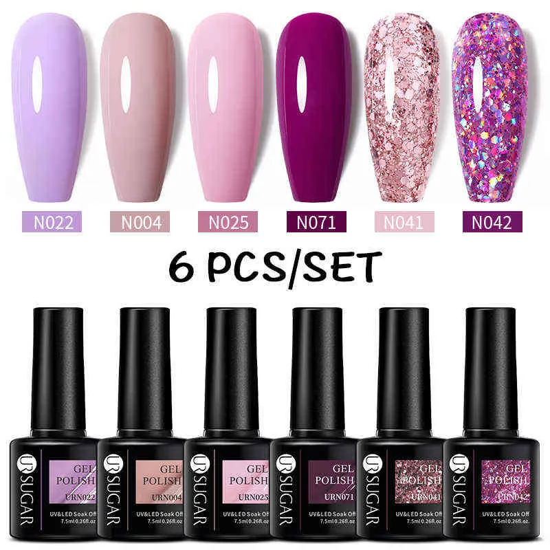 NXY Gel unghie 6 pezzi Set di smalti manicure Nails Art Design Pink Glitter Color Varnish Soak Off Semi Permanent Uv lak Kit 0328
