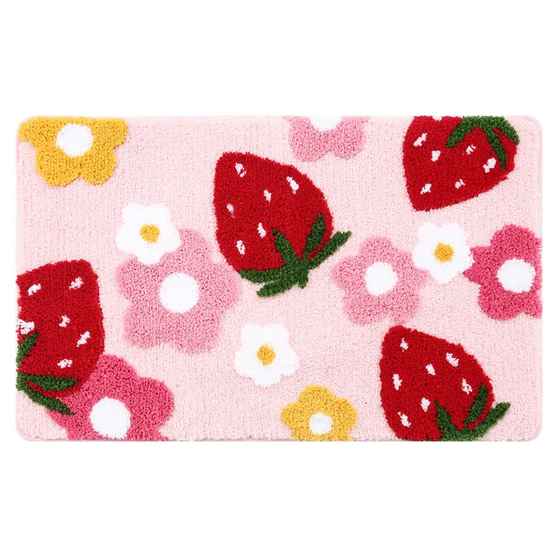 Cute Strawberry Floor Mat Non-Slip Bath Bedroom Hallway Entrance Door Toilet Absorbent Rug s Flower Foot Carpet 220511