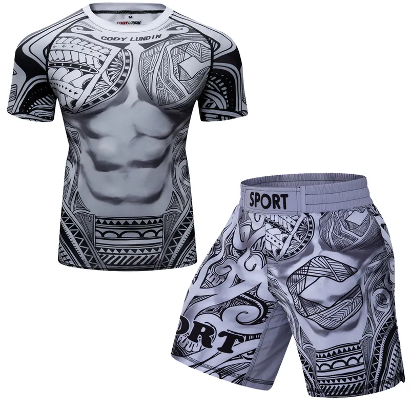 Abito da compressione sportivo maschile set set di boxe mMA Shorts RashGuard Allenamento Abbigliamento sportivo Allenamento Sertness Fitness Tracksuit 220610