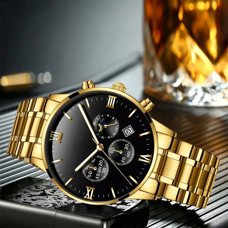 Relojes cwp para hombre, reloj de pulsera de cuarzo militar del ejército, reloj de pulsera de lujo para hombre, reloj Masculino Sun Moon Star Style Clock2395