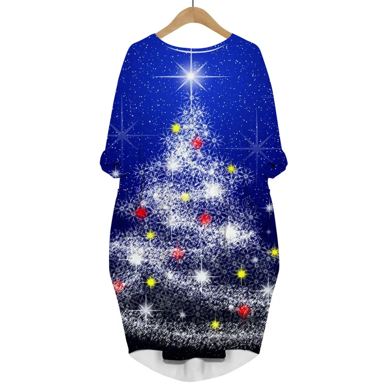 Buon Natale Abito stampato in 3D Albero di Natale Streetwear Abiti da donna Manica lunga Abbigliamento vintage Drop W220616