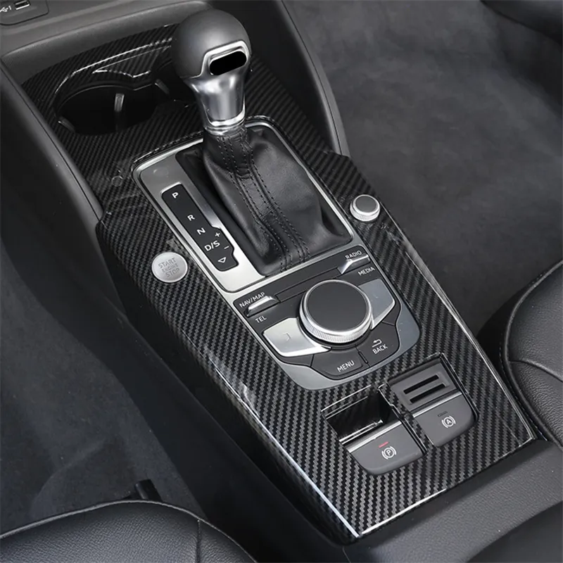 Car Styling Center Console Console Gear Shift Panel Dekoracji Naklejki Wykończenia do Audi A3 8V 2014-2018 LHD Akcesoria do włókien węglowych