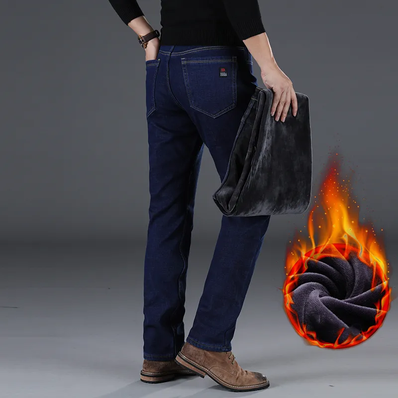 Shan Bao Inverno marca equipada jeans em linha reta estilo clássico estilo distintivo espesso e quente juventude masculina magro slim 220328