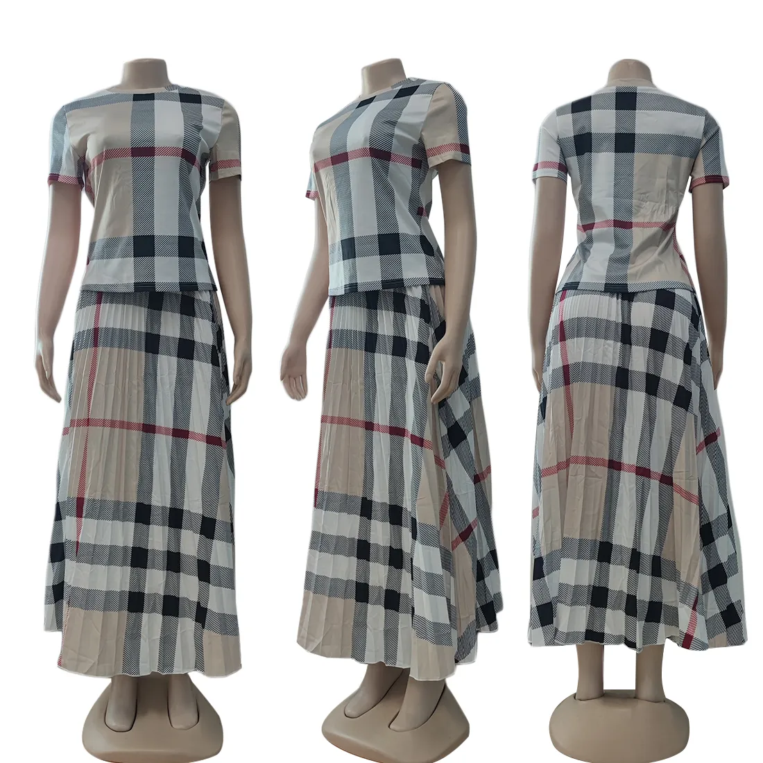 Summer Plaid Printed Dresses Luxury Skirts Suits for Women