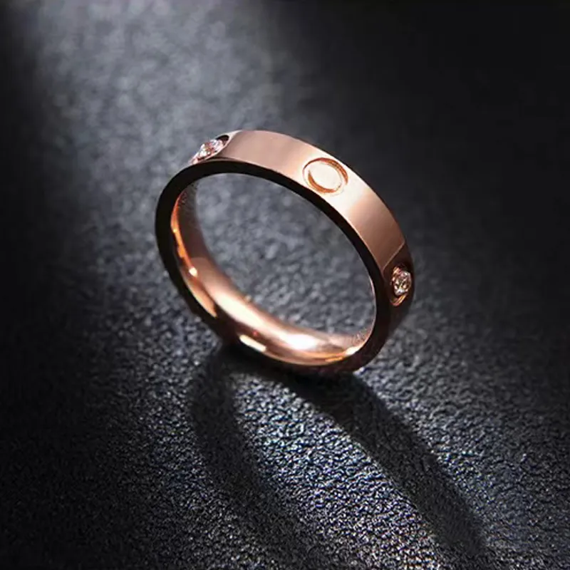 Neue Damen Ring Designer Rose Gold Edelstahl Luxus Kristall Schmuck Liebe Männer Engagement Ring Geschenk Verlobung Gürtel Box Wholes300z
