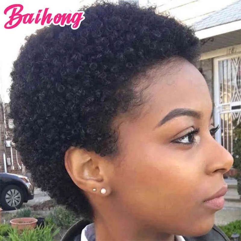 Goedkope afro menselijk haar kinky krullende pruiken voor zwarte vrouwen korte bob natuurlijke donzige pruik Braziliaanse verkoop gluueless baihong 220609