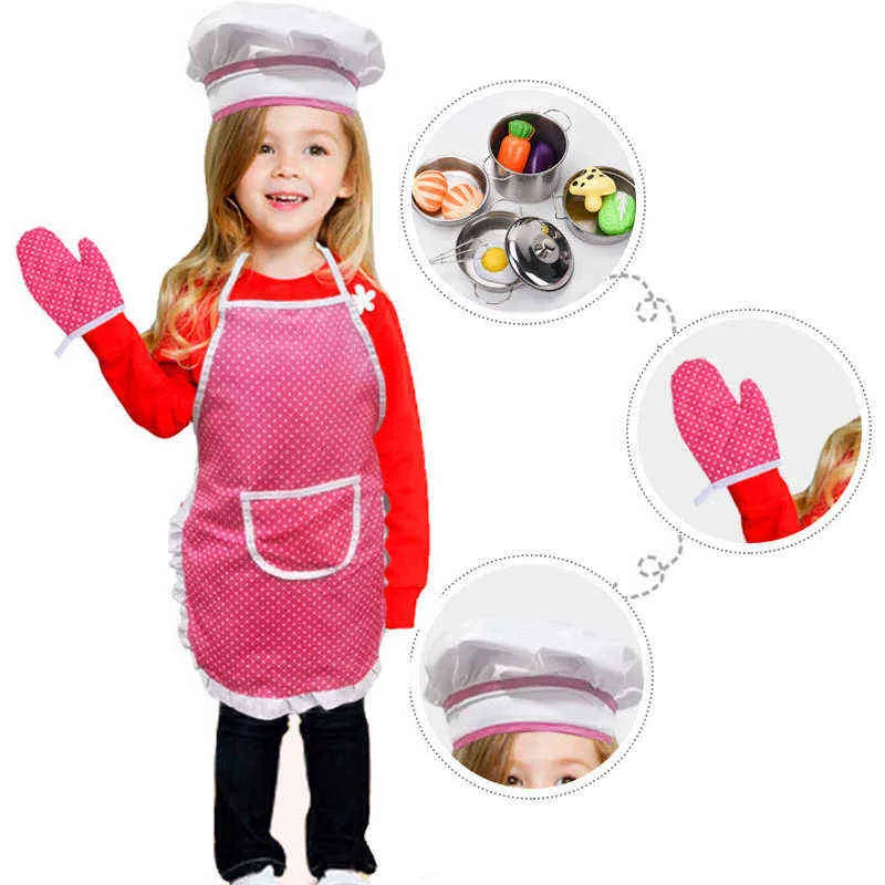 4 pièces enfants tablier de cuisine gants chapeau ensemble rose Pâques Halloween enfant Chef cuisine cuisson jouer habiller Y220426