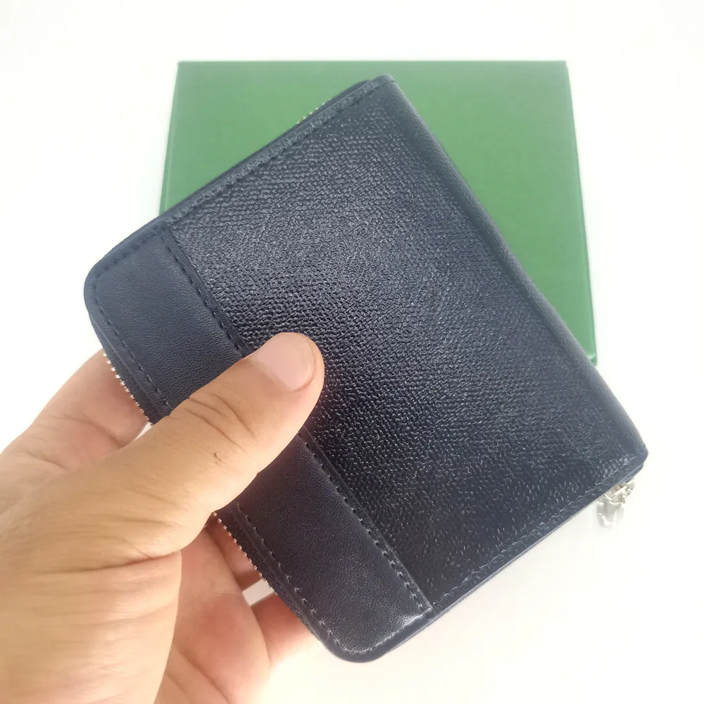 Klassisk kvinnlig designer plånbok mode liten mini kort dragkedja lyx plånböcker med låda toppkvalitet gjord av belagd duk med riktiga 270 g