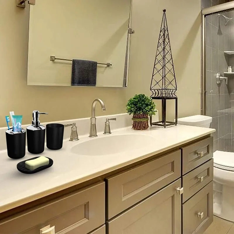 4 -stks luxe badkamer accessoires plastic tandenborstel houder beker zeep dispenser schotel toilethouder pomp fles cup badkamer set 220624
