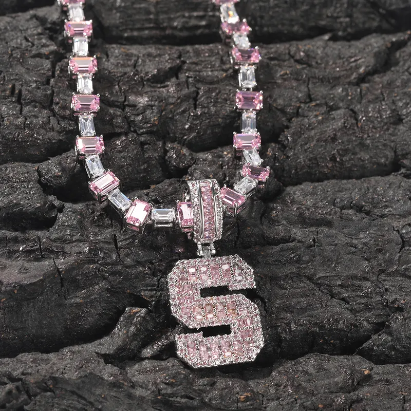 Uwin Pink Baguette Letters Custom Name Necklace Pendant With Heart Tennis Chain or baguetter chain Iced Out Personalized Jewelry 220722