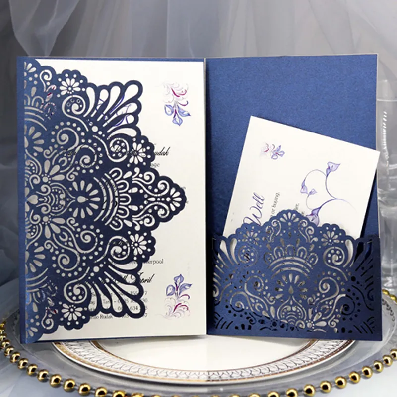Elegant Hollow Laser Cut Invitation Greeting de Natal Personalize Business With RSVP Card Party Supplies 220711
