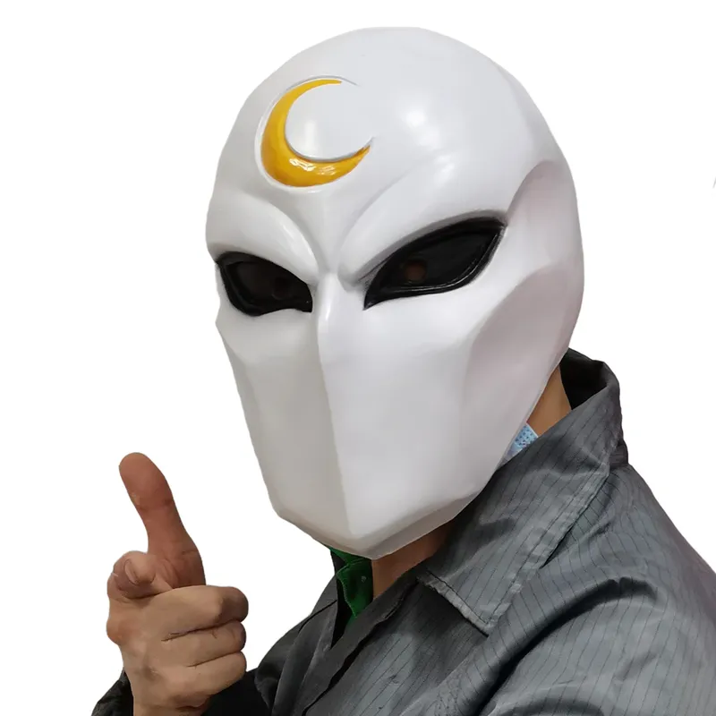 Super Hero Moon Knight Cosplay Costume Latex Masks Helmet Masquerade Halloween Accessories Party Weapon Props 220618