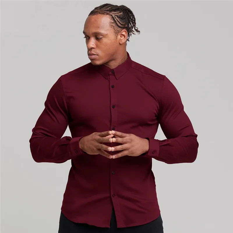 Jeunes affaires chemise blanche hommes à manches longues coupe ajustée sans repassage tenue de soirée professionnelle couleur unie 220401