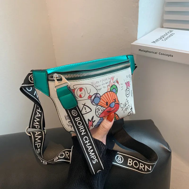 Niedliche Bären-Graffiti-Tasche für Damen, Sommer, neue trendige Ins-Studentin, wilde Messenger-Brusttasche, Sport-Taillentasche235B