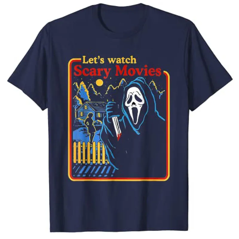 Låt oss titta på skrämmande filmer skrika skräck halloween t-shirt gotiska tee topps 220713