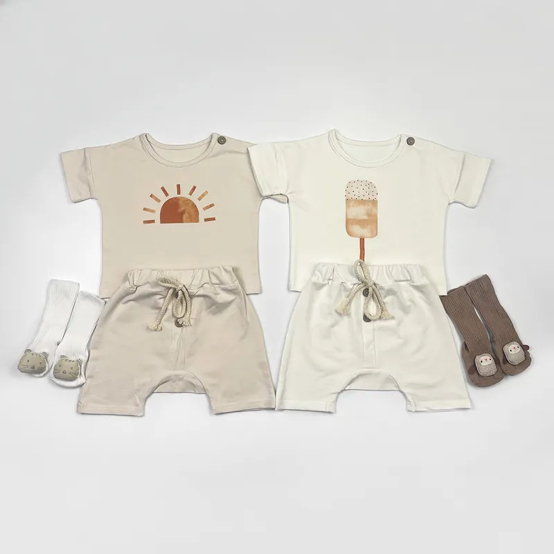 Zomer babyjongen kleren set biologisch katoenen ijs tee babymeisjes kleding sets kinderen t -shirtshorts broek geboren s 220608