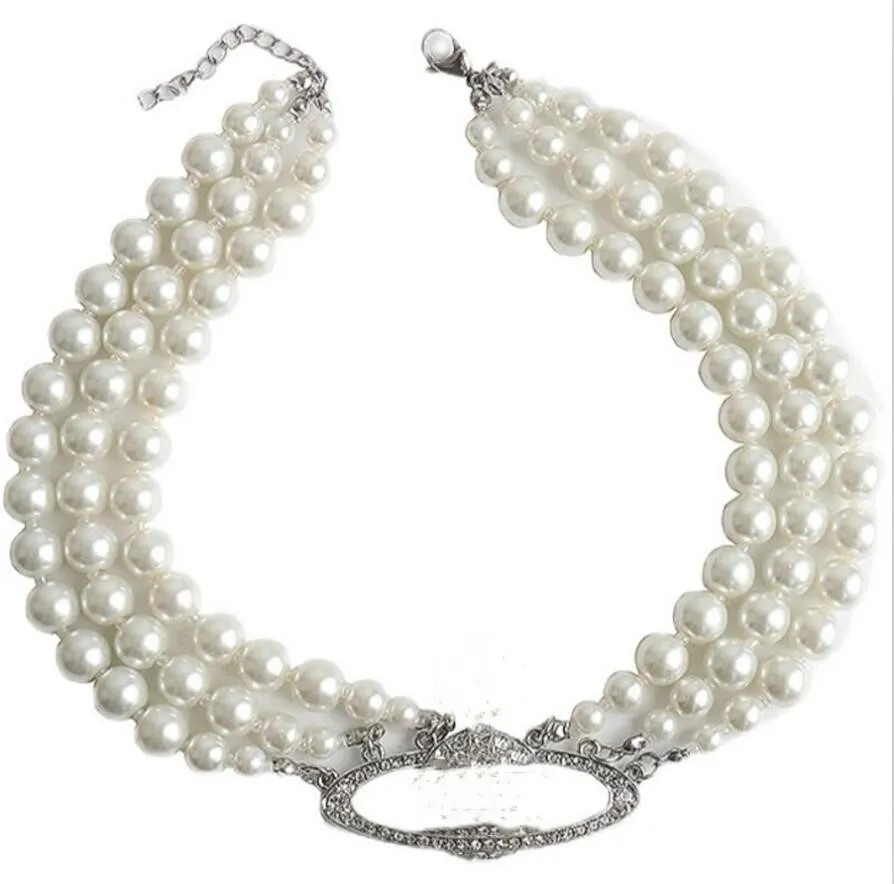 European and American three-layer pearl necklace niche high-end diamond-encrusted clavicle chain women's fast delivery238x