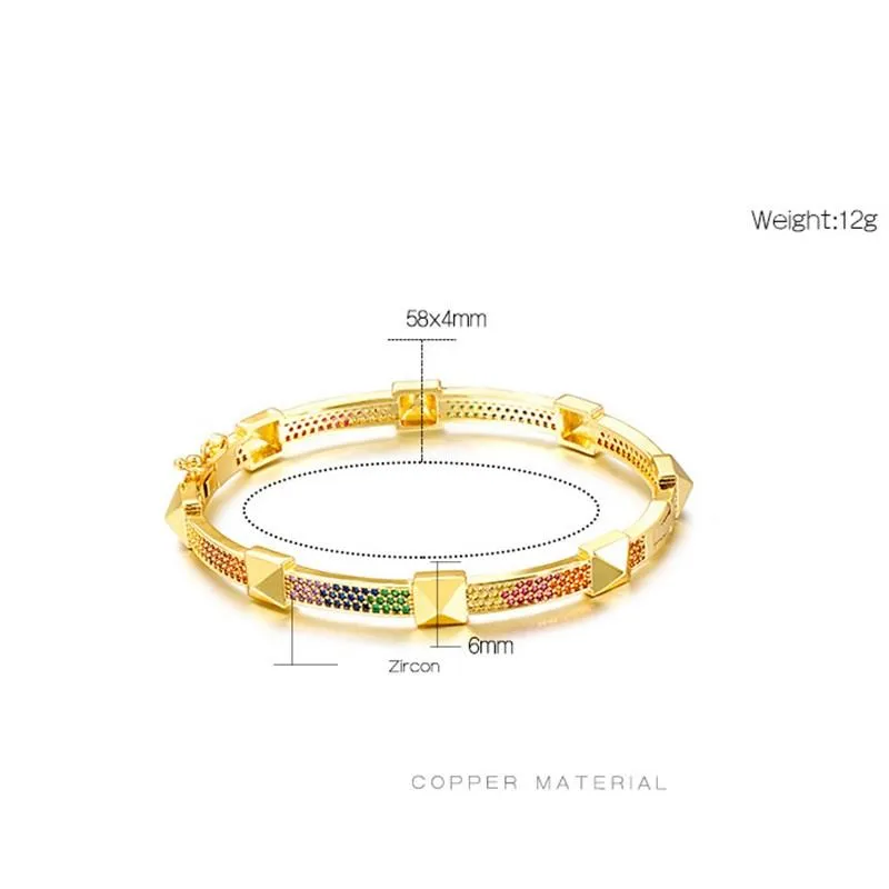 New Hot Fashion Women Bracelets Jewelry Yellow Gold Plated Micro Setting Colorful CZ Bangles Bracelet for Girls Women Nice Gift