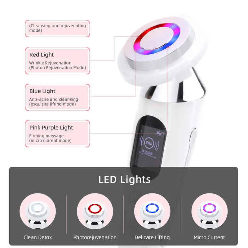 Massaggiatore facciale a LED wireless Photon Therapy Dispositivo antietà la cura della pelle la macchina il rafforzamento del ringiovanimento delle rughe 220512