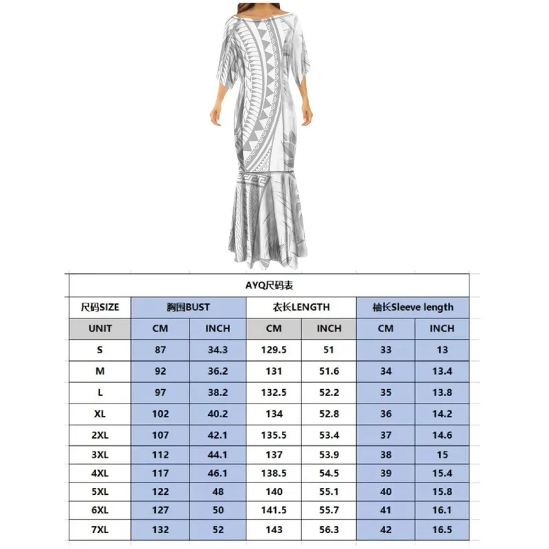 Polinésio Tribal Sublimação Impressão Senhora Festa Sereia Estilo Vestido Longo Fishtail Vestido e Homens Camisa Casal Terno 220628