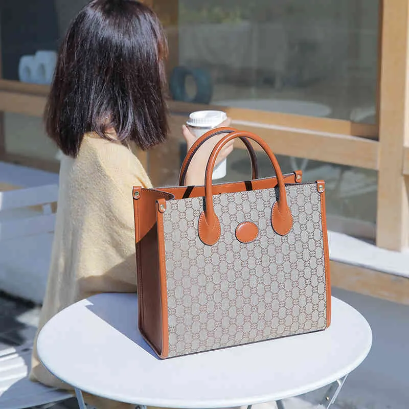 handbag women's printed letter contrast color tote large capacity One Shoulder Messenger Bag Purses_KMDI