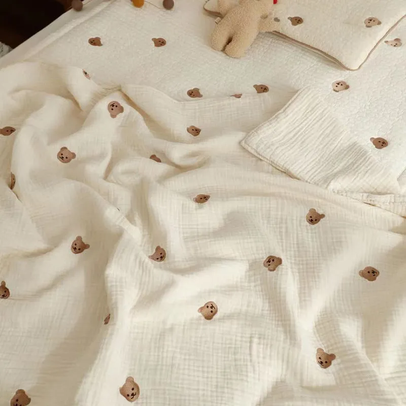 MILANCEL Ins born Korean Bear Embroidery Kids Sleeping Blanket Cotton Bedding Accessories 220706
