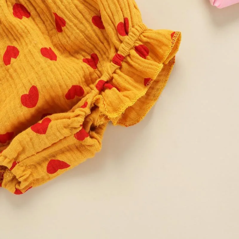Kläder sätter bomullslinne sommarflickor kläder set hjärttryck bandage spaghetti rem ärmlösa toppar ruched camisole and shorts