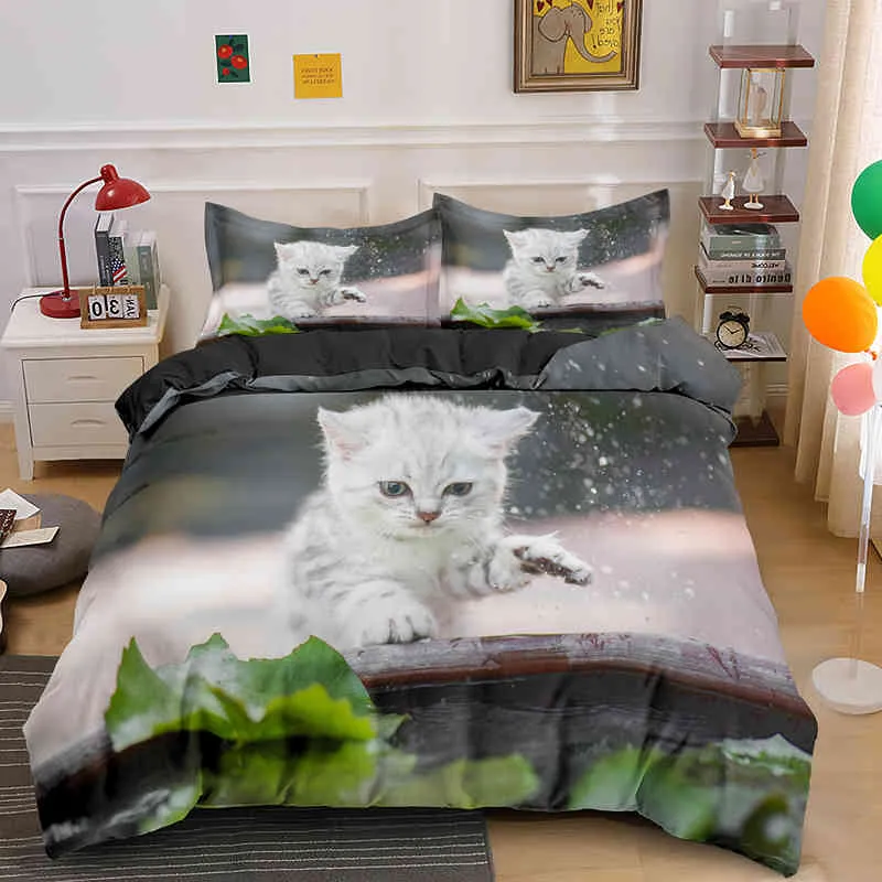 Bettbezug mit Tiermotiv, Katze, King-Size-Bett, Queen-Size-Bett, schwarz-weiß, lustiges, süßes Haustier-Kitty-Bettwäsche-Set für Kinder, Teenager, Erwachsene, modische, weiche Bettdecke