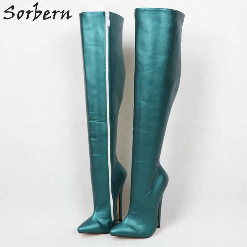 Sorbern, botas hasta la rodilla de eje duro, botas de pantorrilla de pierna ancha personalizadas para mujer, botas veganas de tacón de aguja de talla grande Unisex de 18Cm, eje personalizado