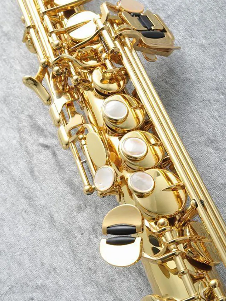 Saxofón b-tune de alta calidad, saxofón soprano de latón lacado, botón de concha dorada, tubo recto, instrumento de música alta con estuche