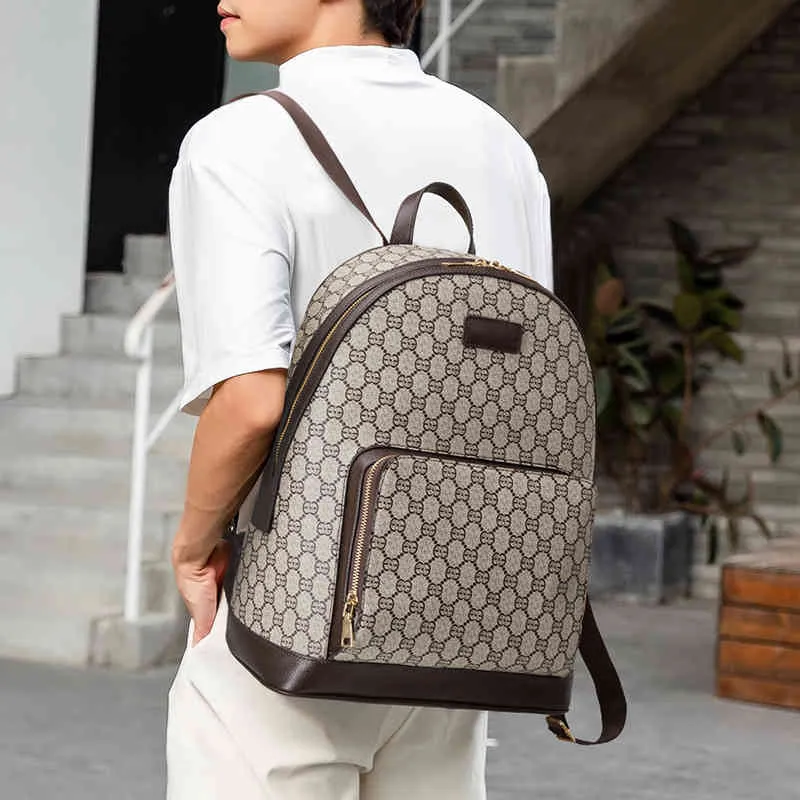 Backpack men's bag classic leather lattice backpack Street student schoolbag computer bag Purses VSN5262f