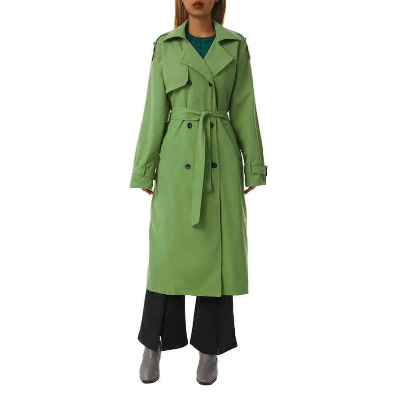 Faux dubbele borsten met dames Lange Trench Coat Classic Rapel Lange mouwen Winddicht overjas met riem 4 kleuren L220725