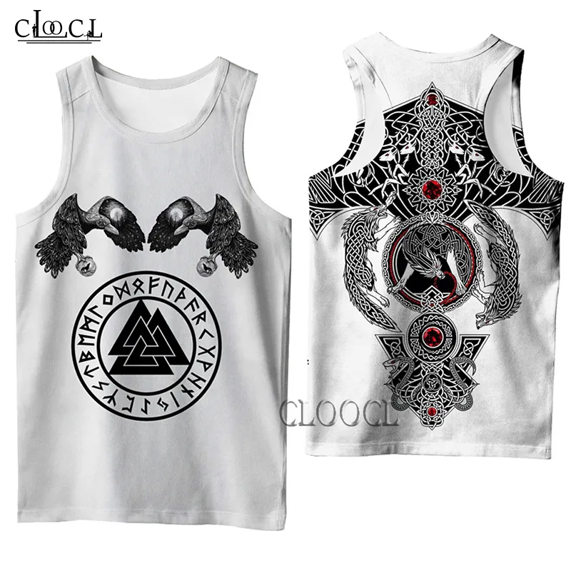 CLOOCL 3D Drukuj TOP TOP VIKING Symbol Tattoo Raven Streetwear Kamizelka Mężczyźni Mężczyźni Kobiety swobodny fitness Drop 220627